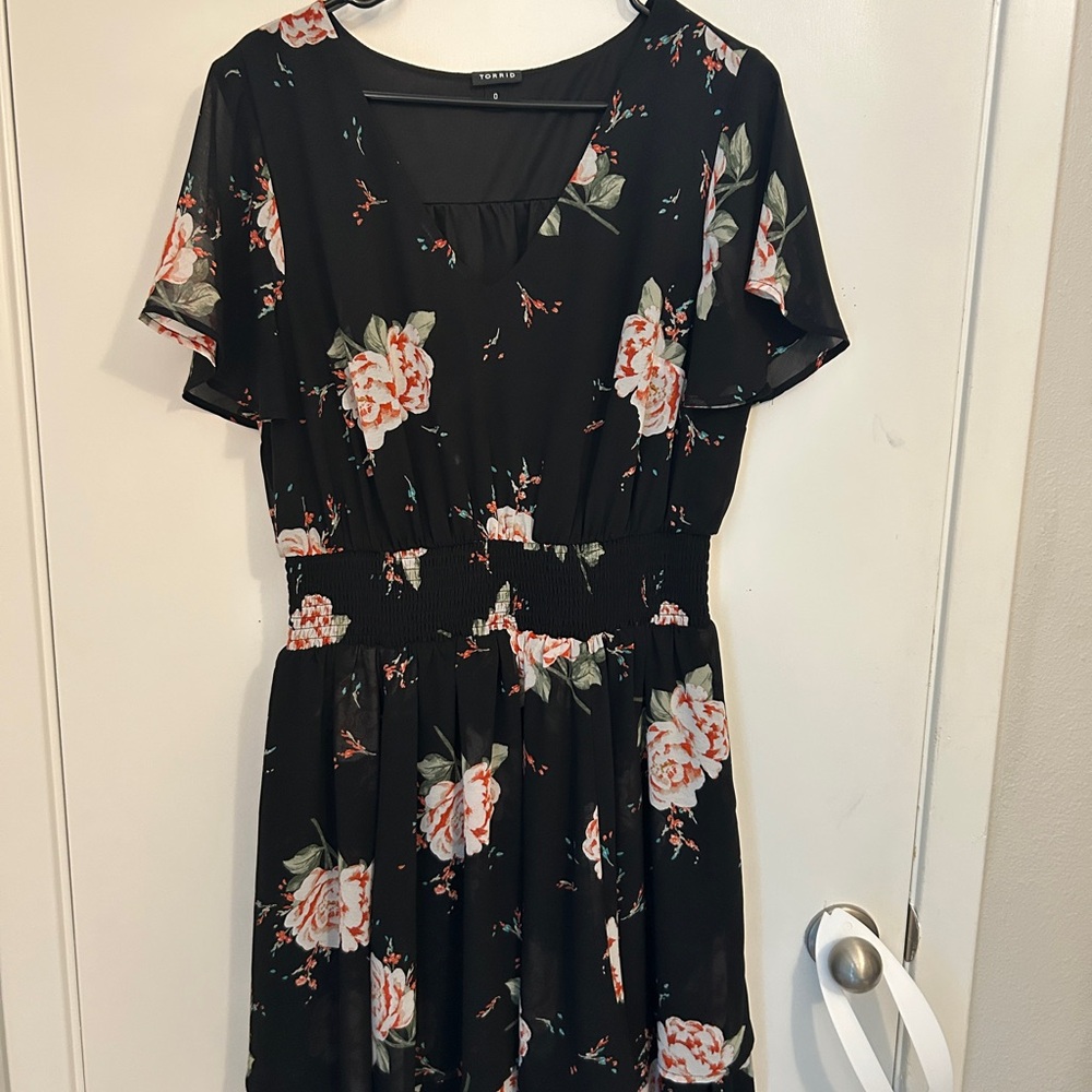 Torrid Pink and Black Flutter Sleeve Midi Sundress